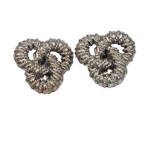 Vintage Monet Pretzel Twist Knot Clip-On Earrings Silver-Tone Metal 1.25"
